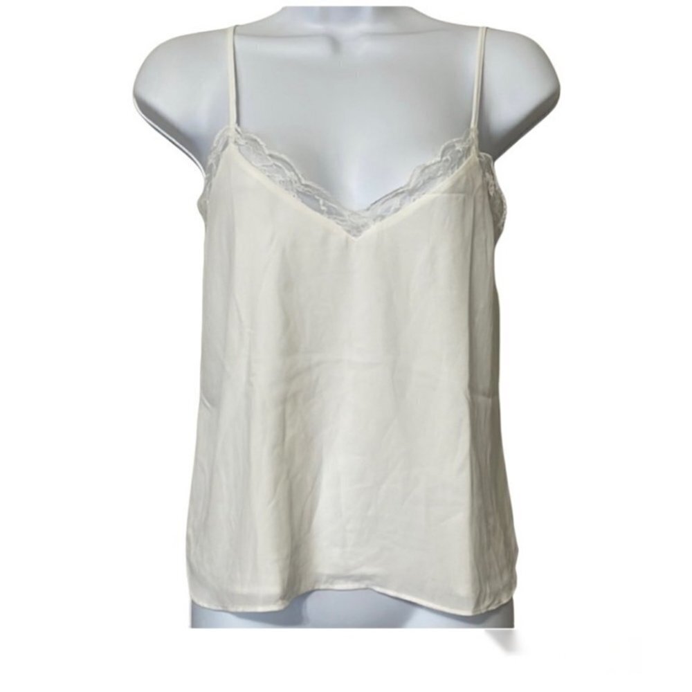 Shinestar white lace trim vneck cami